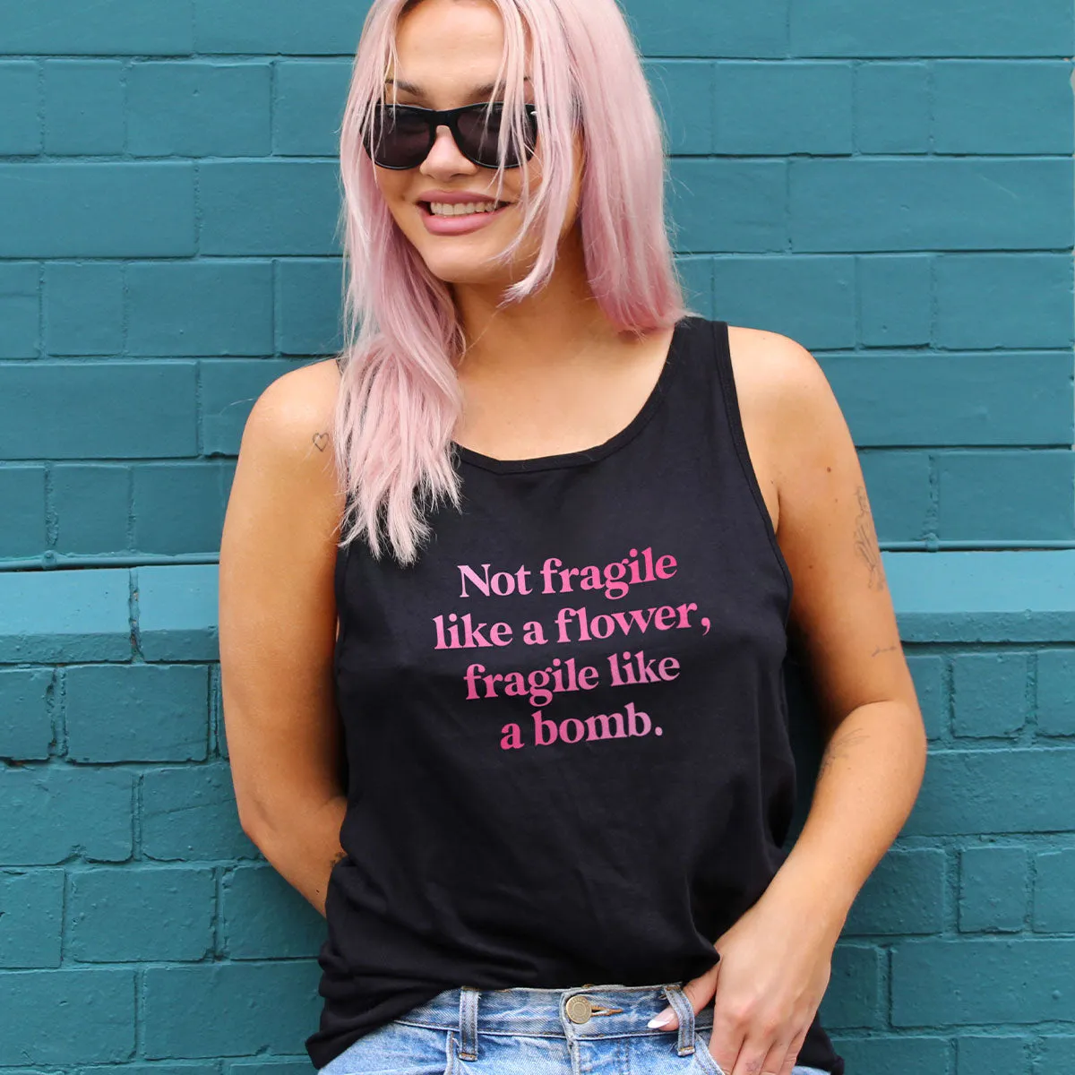 Not Fragile Like A Flower, Fragile Like A Bomb Tank Top sold by The Spark Company product image thumbnail 2