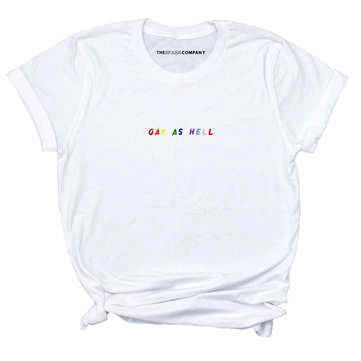 Gay As Hell Embroidery Detail T-Shirt sold by The Spark Company product image thumbnail 3