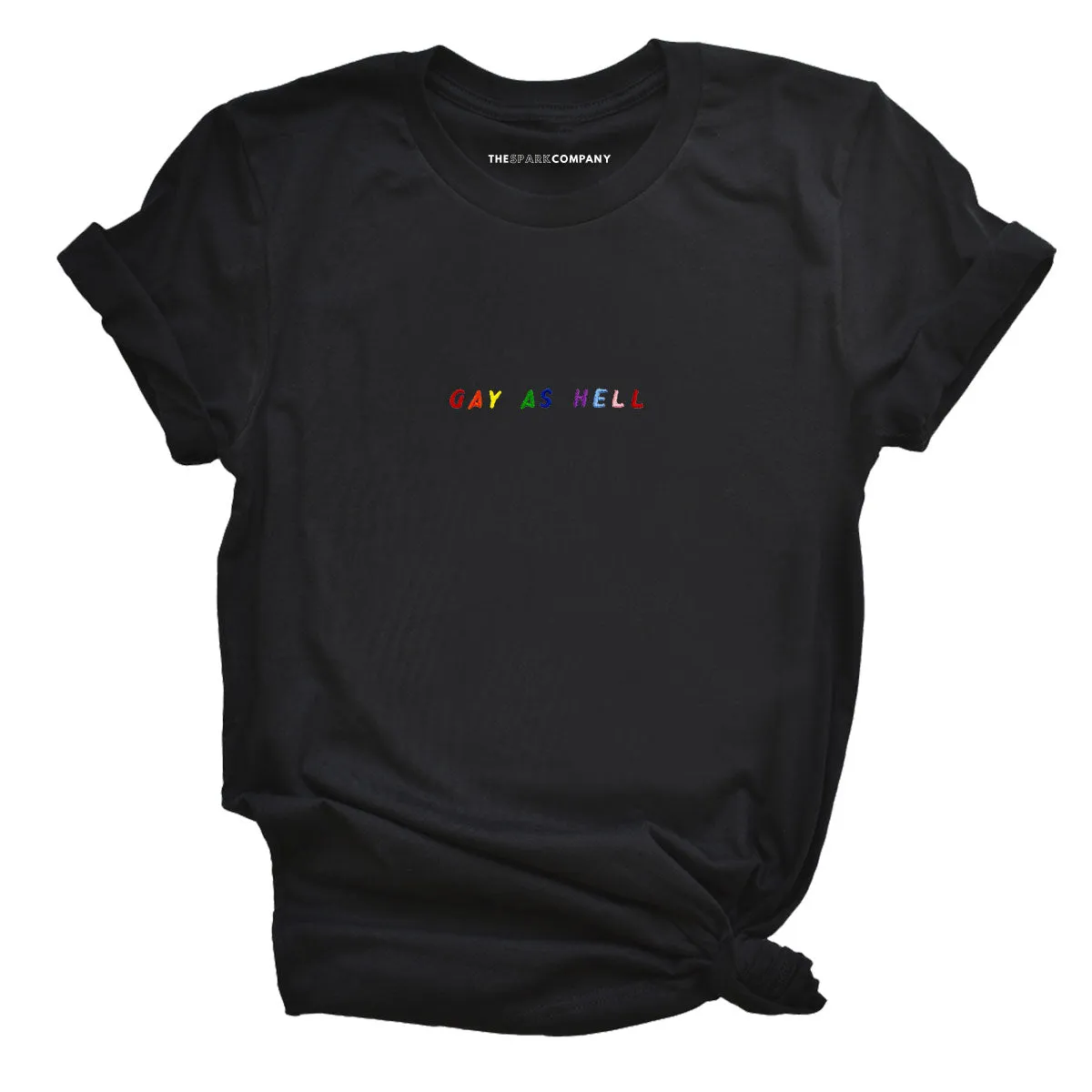 Gay As Hell Embroidery Detail T-Shirt sold by The Spark Company product image thumbnail 4