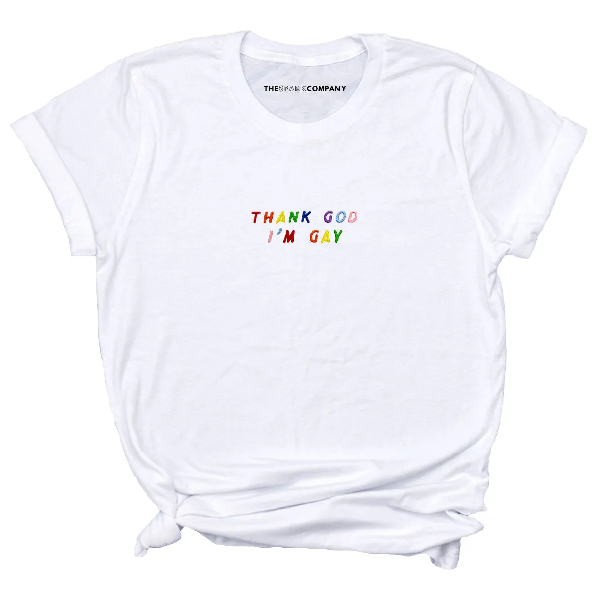 Thank God I'm Gay Embroidery Detail T-Shirt sold by The Spark Company product image thumbnail 4