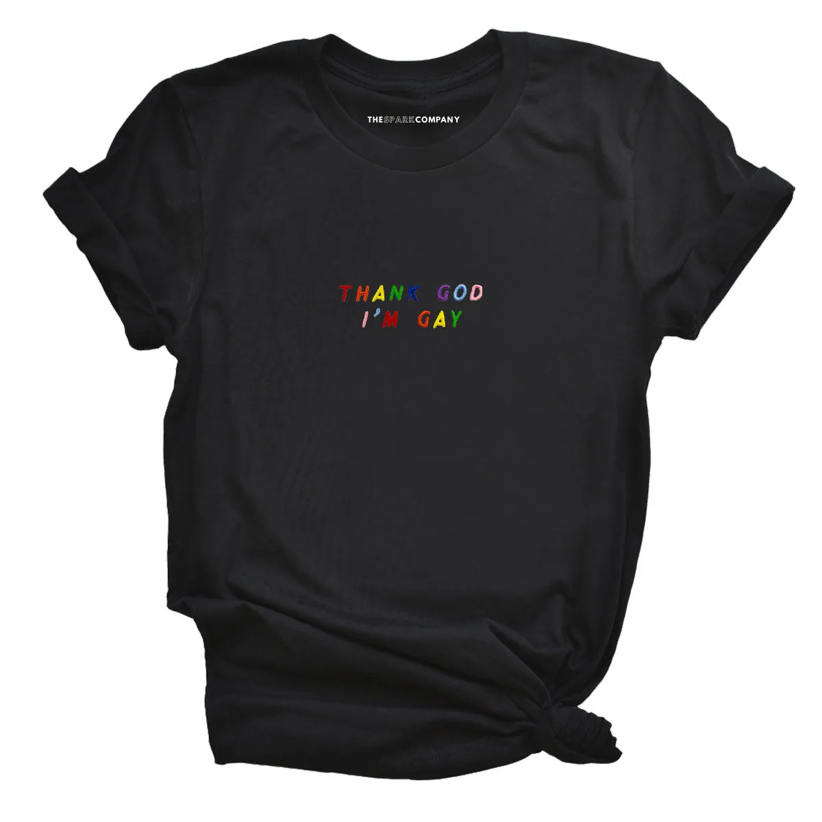 Thank God I'm Gay Embroidery Detail T-Shirt sold by The Spark Company product image thumbnail 3