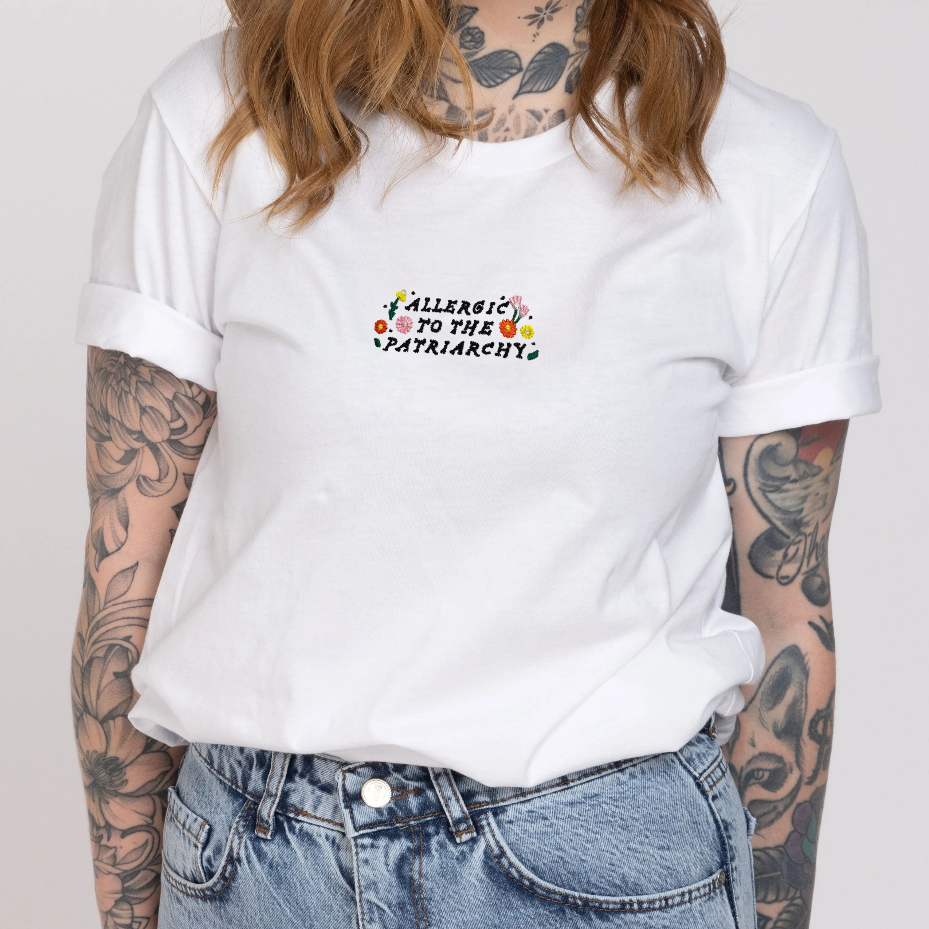 Allergic To The Patriarchy Embroidered T-Shirt sold by The Spark Company product image thumbnail 4