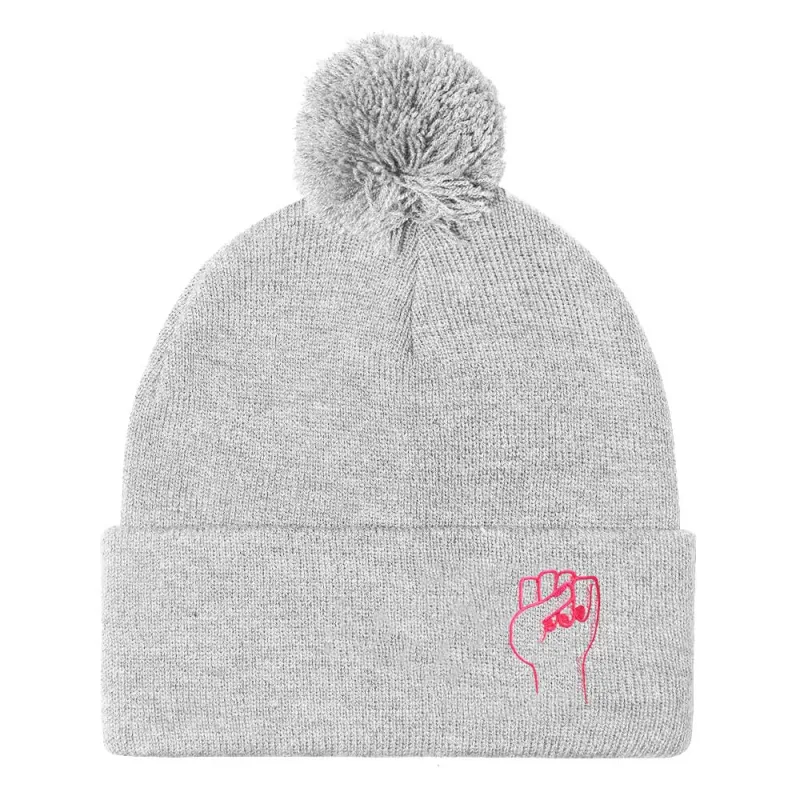 Feminist Fist Embroidered Pom Pom Beanie Hat sold by The Spark Company