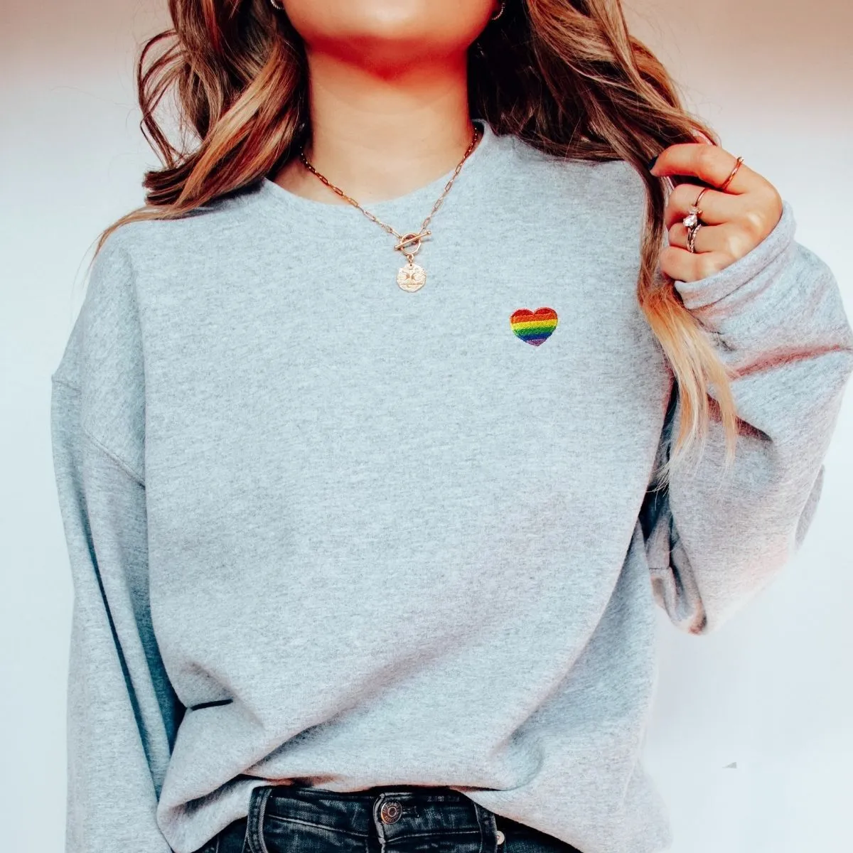 Rainbow Heart Embroidery Detail Sweatshirt sold by The Spark Company product image thumbnail 3