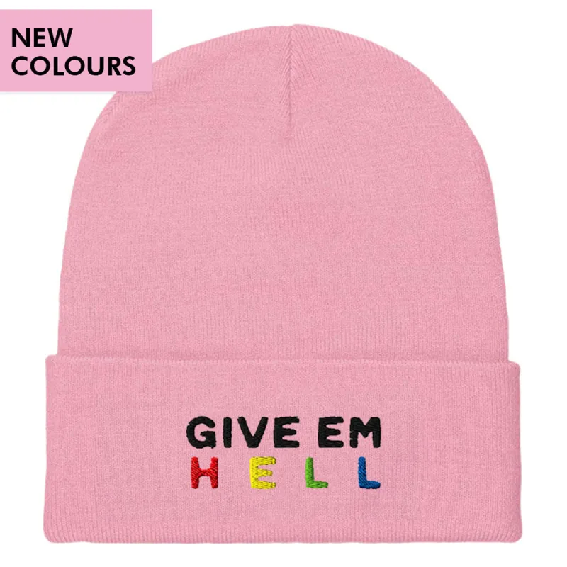 Give Em' Hell Embroidered Beanie Hat sold by The Spark Company