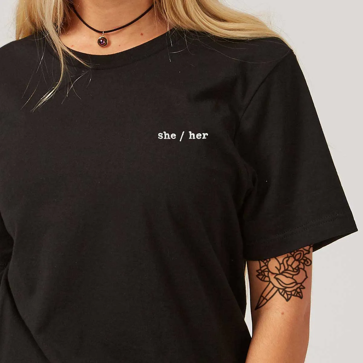 Pronouns Embroidered T-Shirt sold by The Spark Company product image thumbnail 2