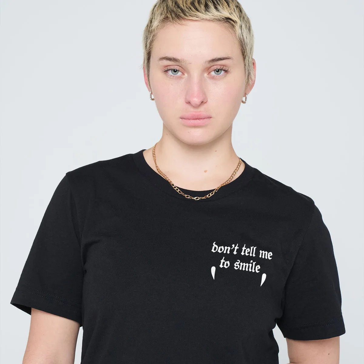 Don't Tell Me To Smile Fangs Halloween T-Shirt sold by The Spark Company product image thumbnail 2