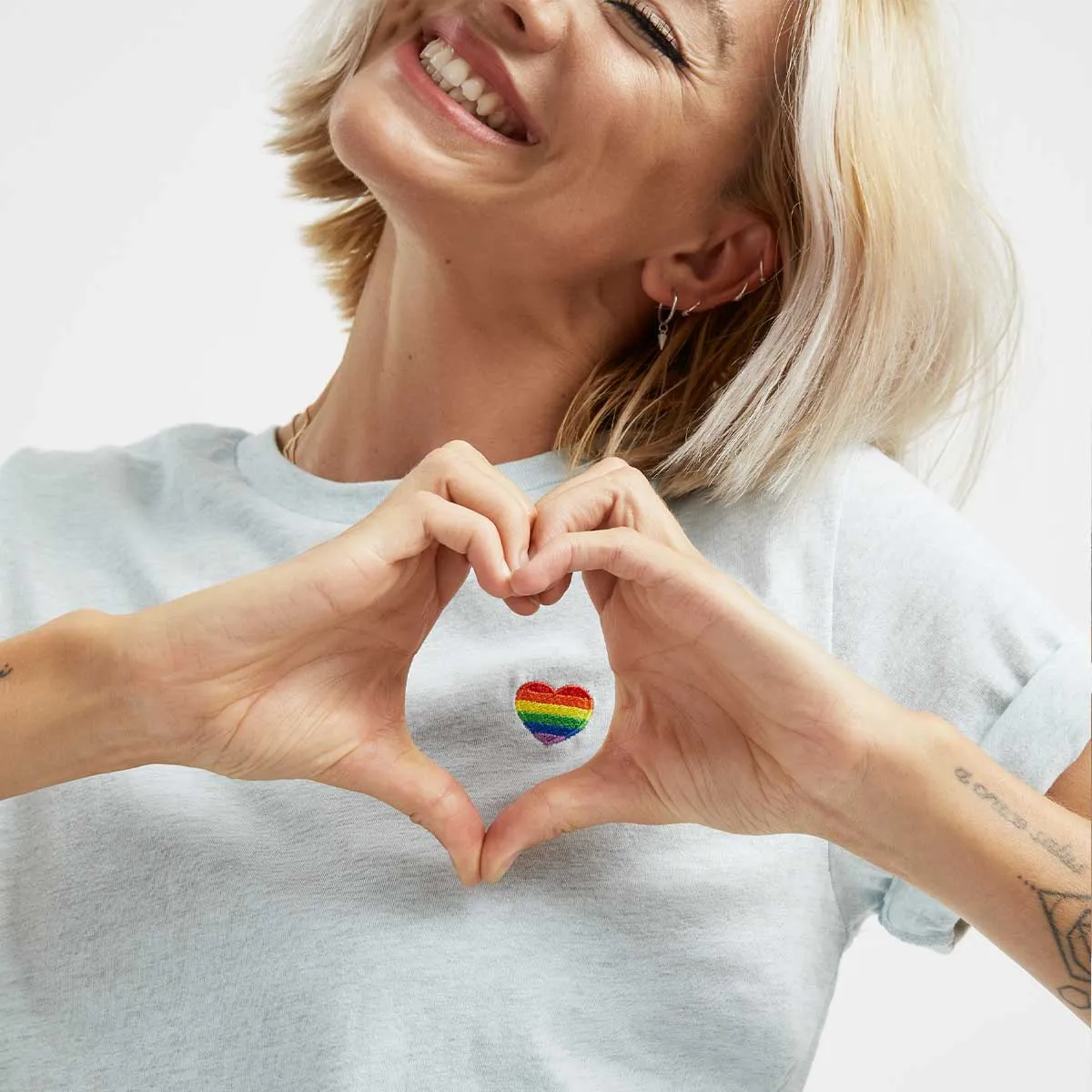 Rainbow Heart Embroidery Detail T-Shirt sold by The Spark Company product image thumbnail 2