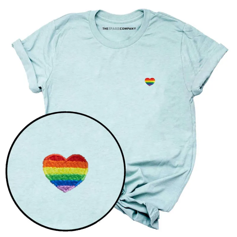 Rainbow Heart Embroidery Detail T-Shirt sold by The Spark Company