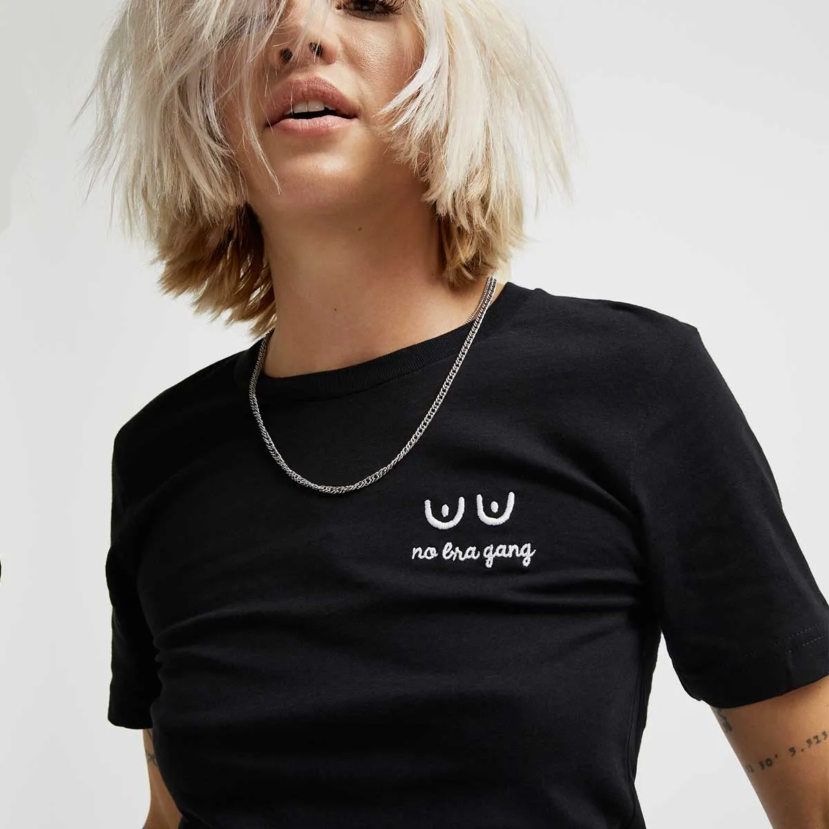 No Bra Gang Embroidered T-Shirt sold by The Spark Company product image thumbnail 2