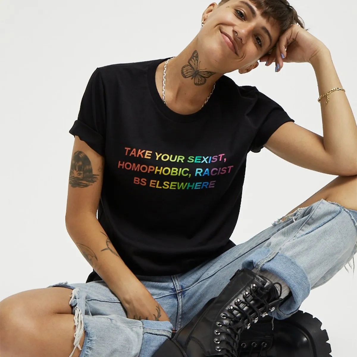 Take Your BS Elsewhere Rainbow T-Shirt sold by The Spark Company product image thumbnail 2