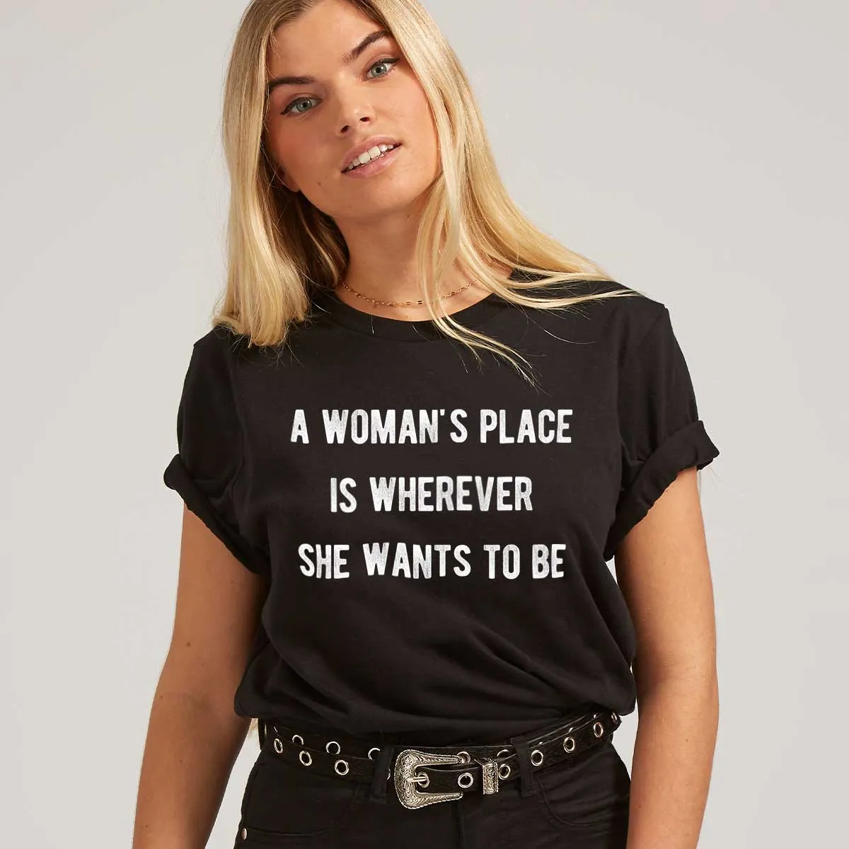 A Woman's Place T-Shirt sold by The Spark Company product image thumbnail 2