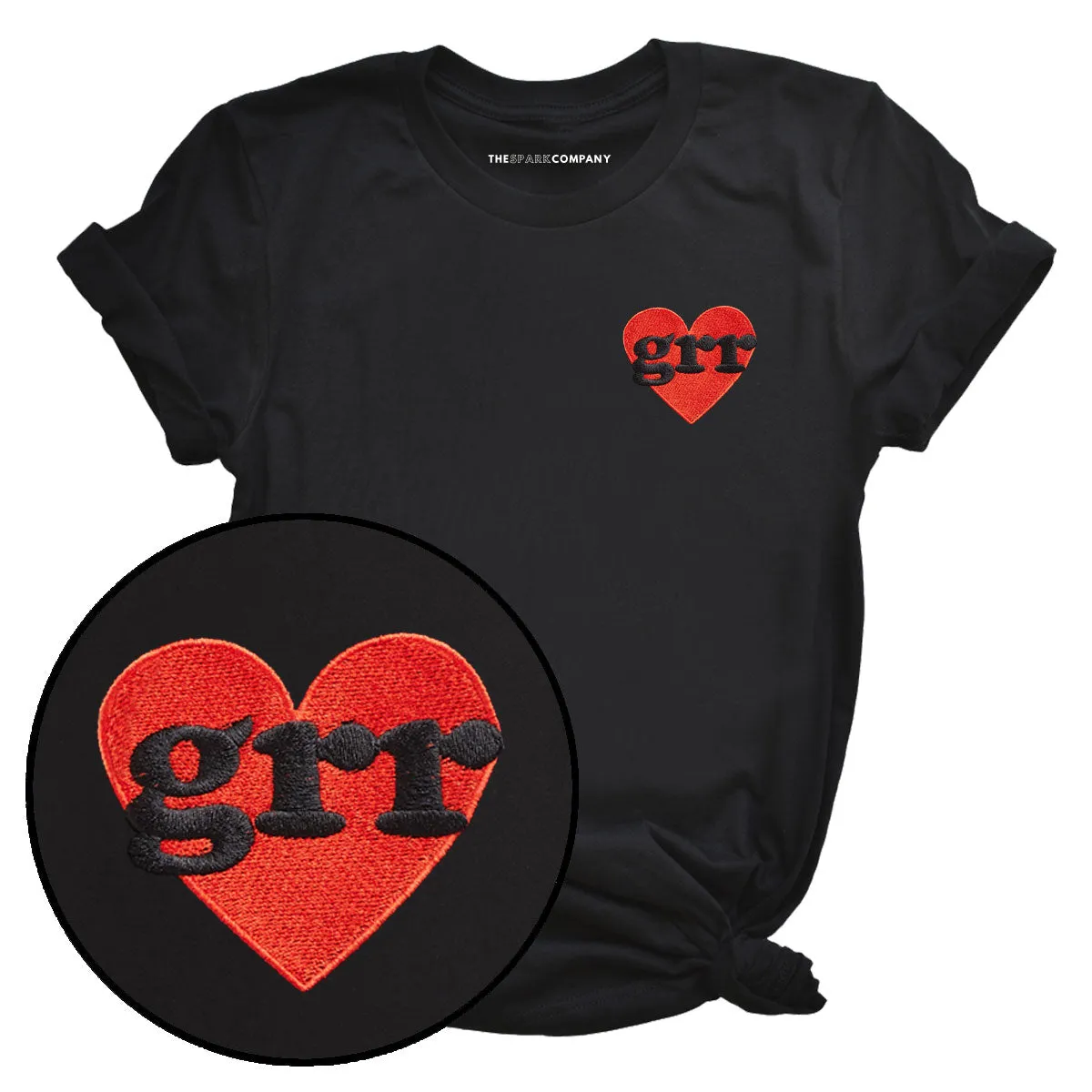 Grr Heart Embroidered T-Shirt sold by The Spark Company