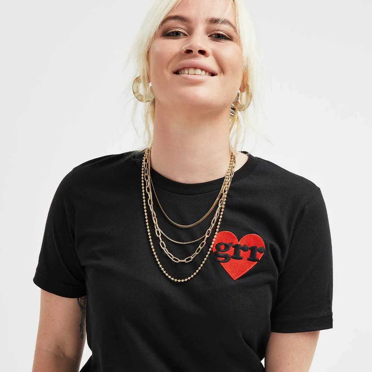 Grr Heart Embroidered T-Shirt sold by The Spark Company product image thumbnail 2