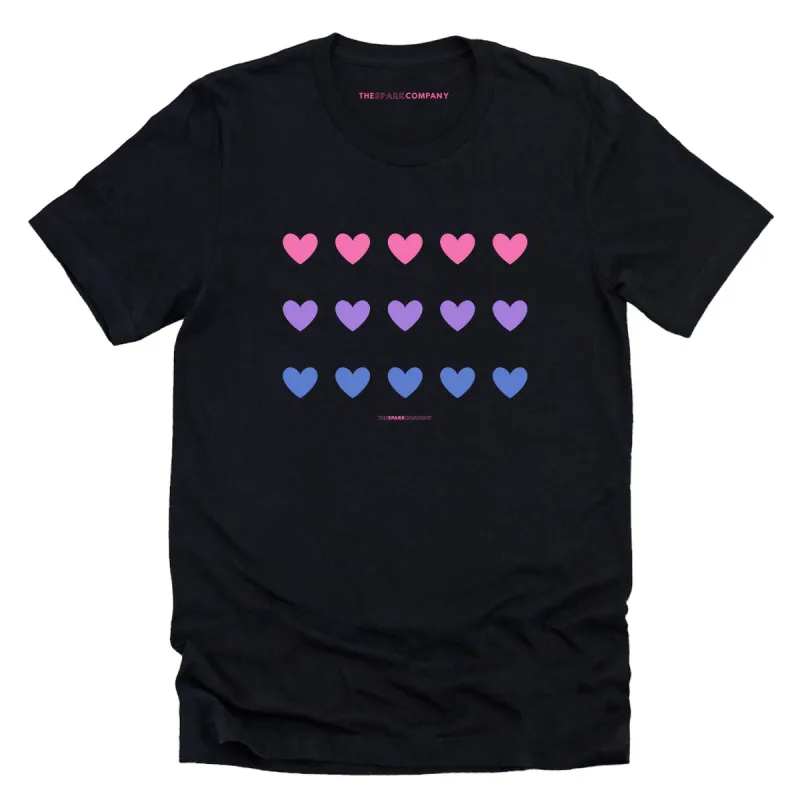 Bisexual Hearts LGBTQ+ Pride T-Shirt sold by The Spark Company