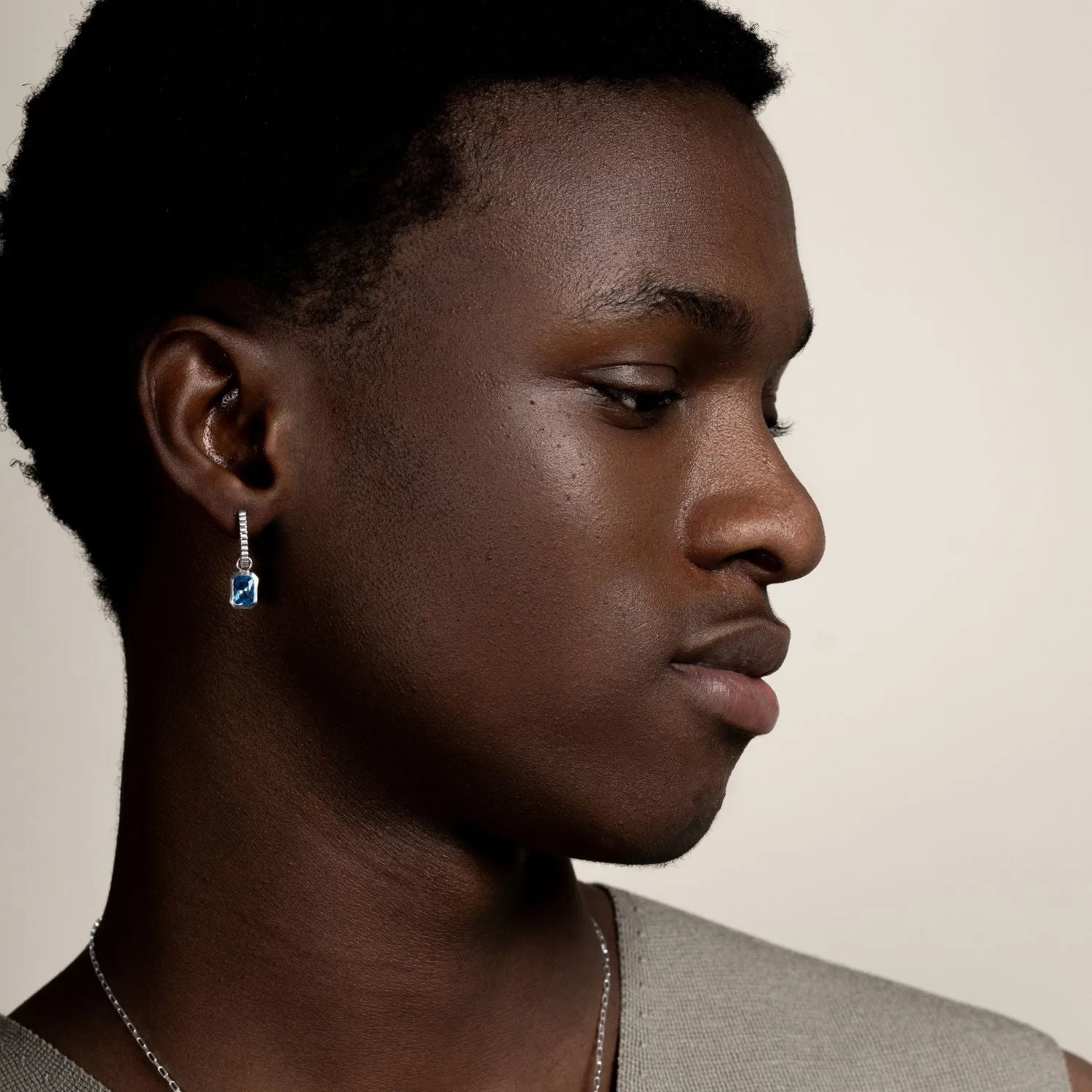 Men's Single Hoop With Blue Topaz Drop Earring sold by Dower & Hall product image thumbnail 3