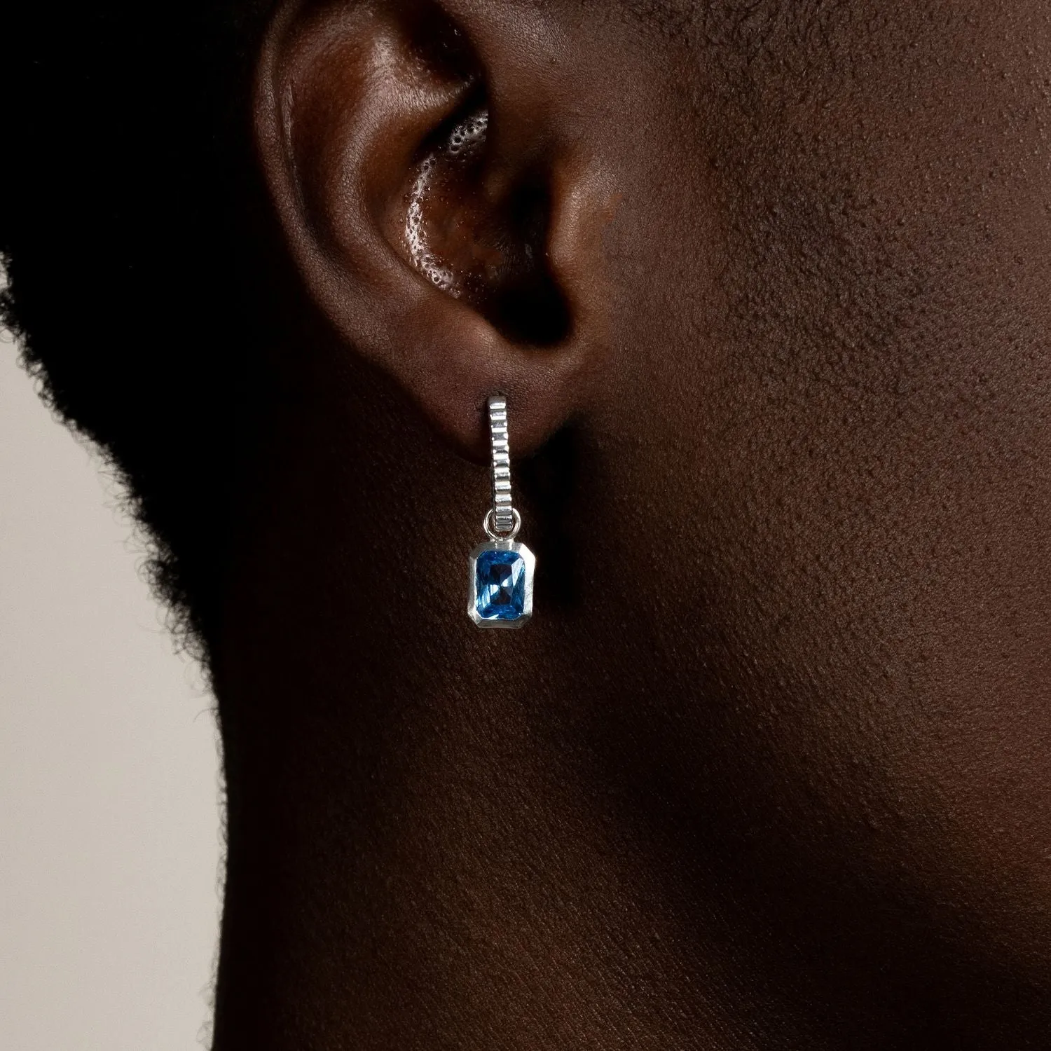 Men's Single Hoop With Blue Topaz Drop Earring sold by Dower & Hall product image thumbnail 2
