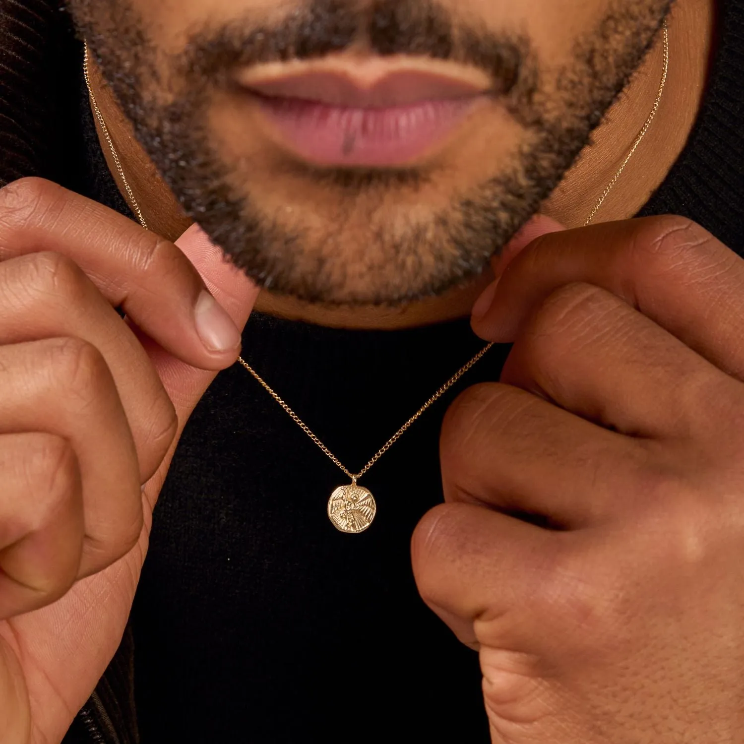Men's 9k Gold St. Michael Tiny Talisman Necklace sold by Dower & Hall product image thumbnail 3