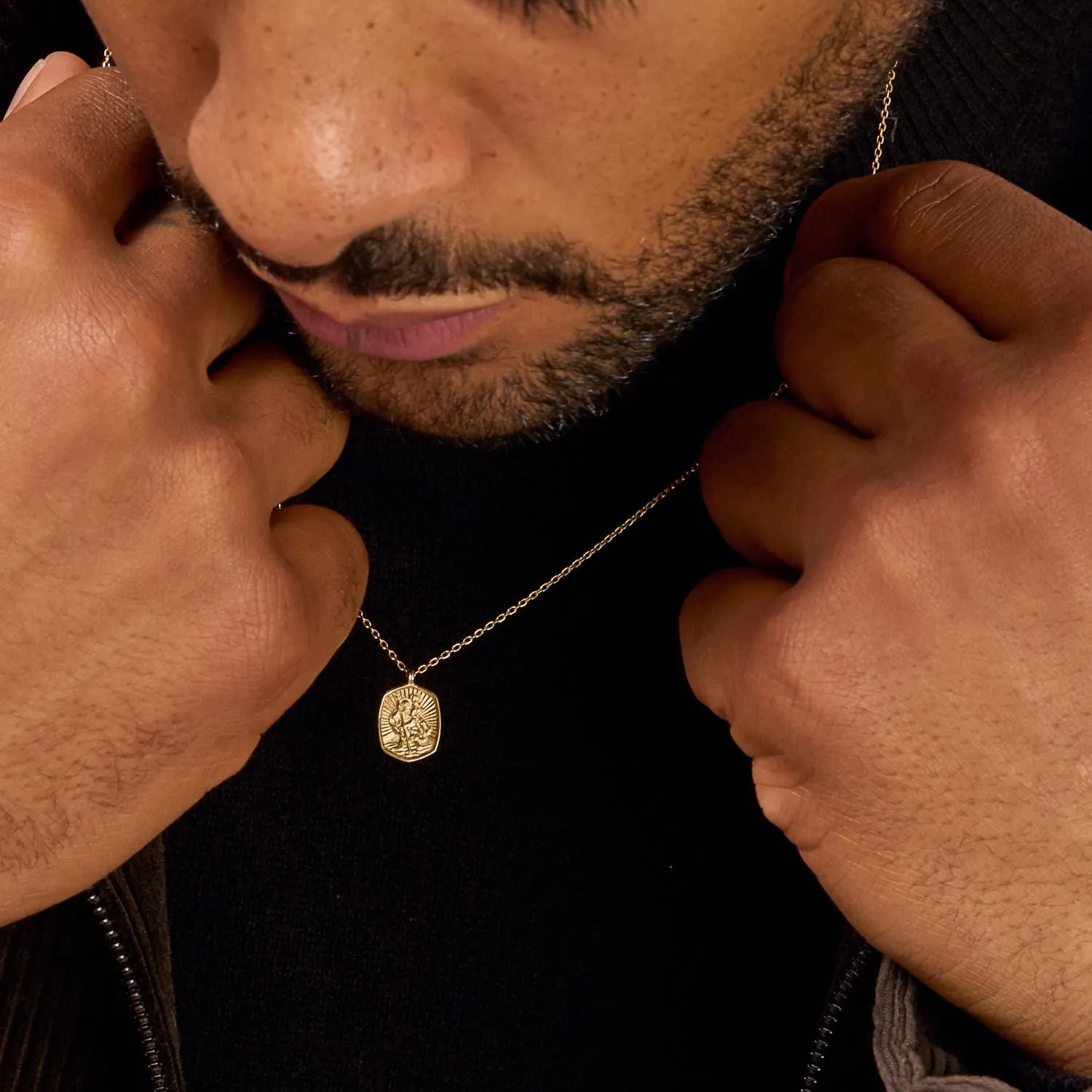 Men's 9k Gold St. Christopher Tiny Talisman Necklace sold by Dower & Hall product image thumbnail 3