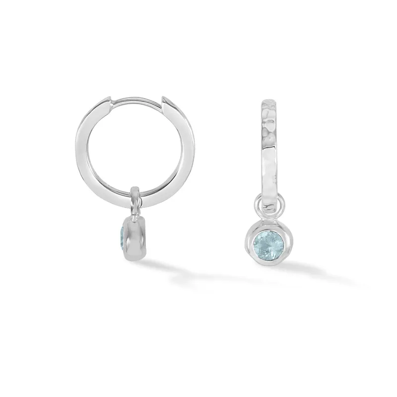 Aquamarine Hammered Huggie Hoops sold by Dower & Hall