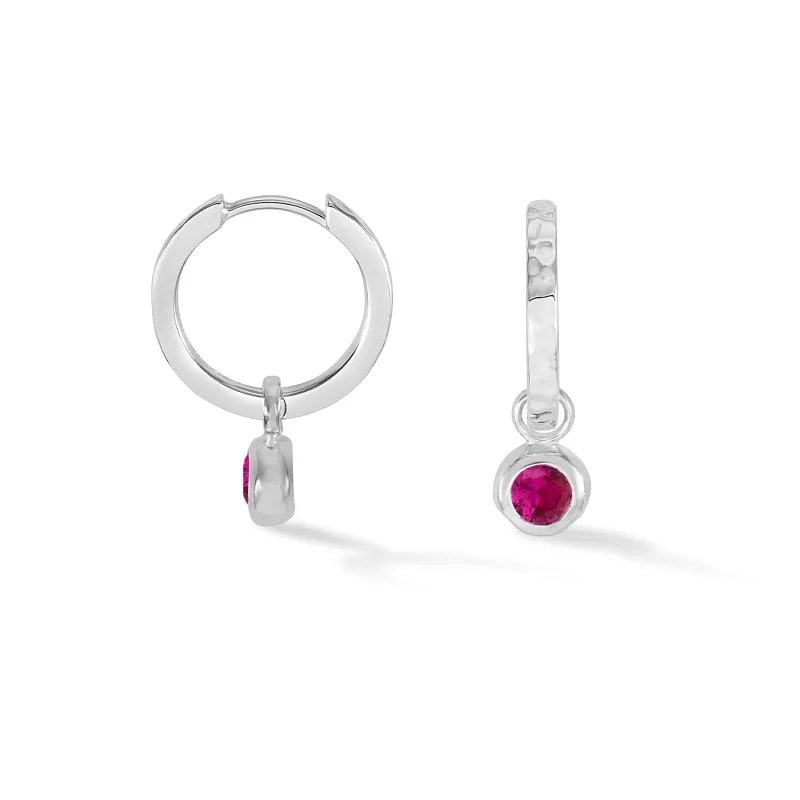 Ruby Hammered Huggie Hoops sold by Dower & Hall