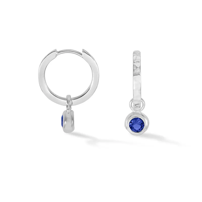 Blue Sapphire Hammered Huggie Hoops sold by Dower & Hall