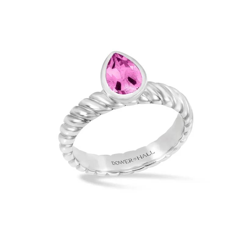 Pink Topaz Pear Twist Twinkle Ring sold by Dower & Hall