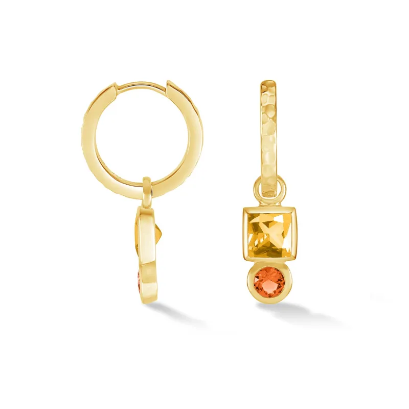 Square Citrine Hammered Huggie Hoops sold by Dower & Hall