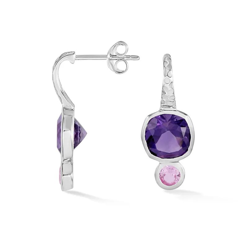Amethyst Hammered Hoop Earrings made by Dower & Hall