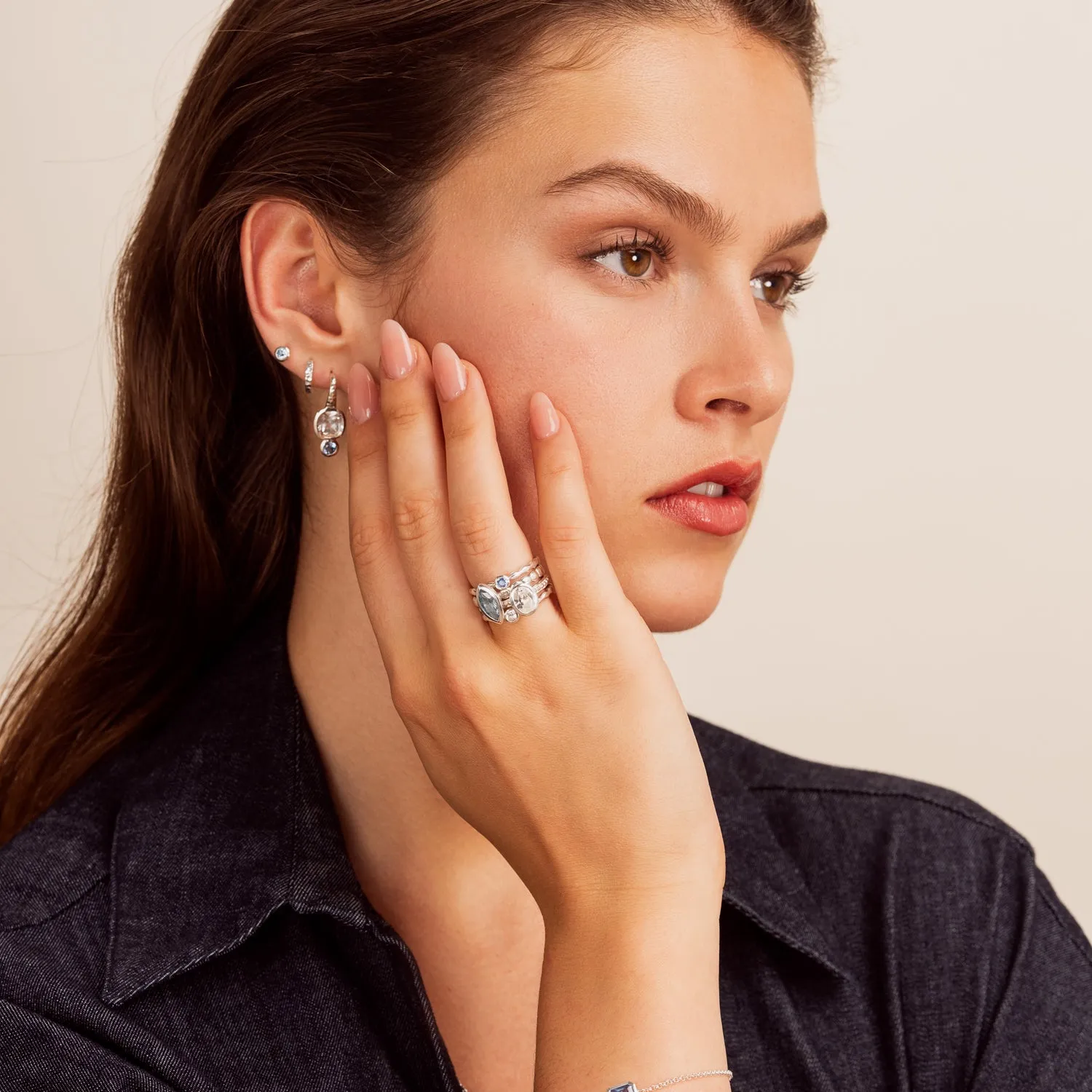 White Topaz Hammered Hoop Earrings sold by Dower & Hall product image thumbnail 2