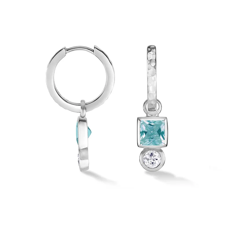 Square Blue Topaz Hammered Huggie Hoops sold by Dower & Hall