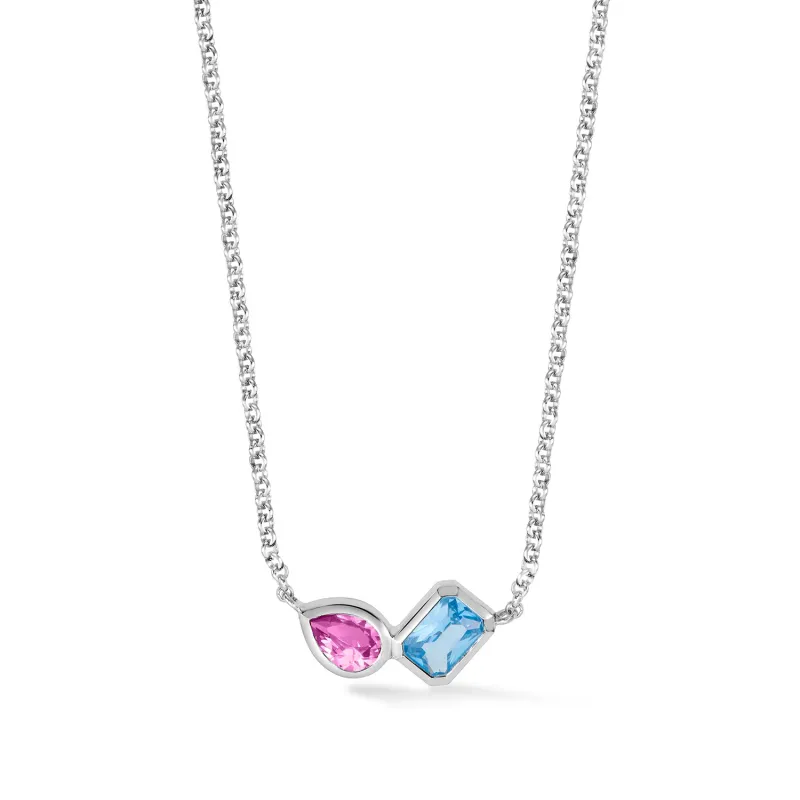 Blue Topaz & Pink Quartz Duo Tutti Frutti Necklace sold by Dower & Hall