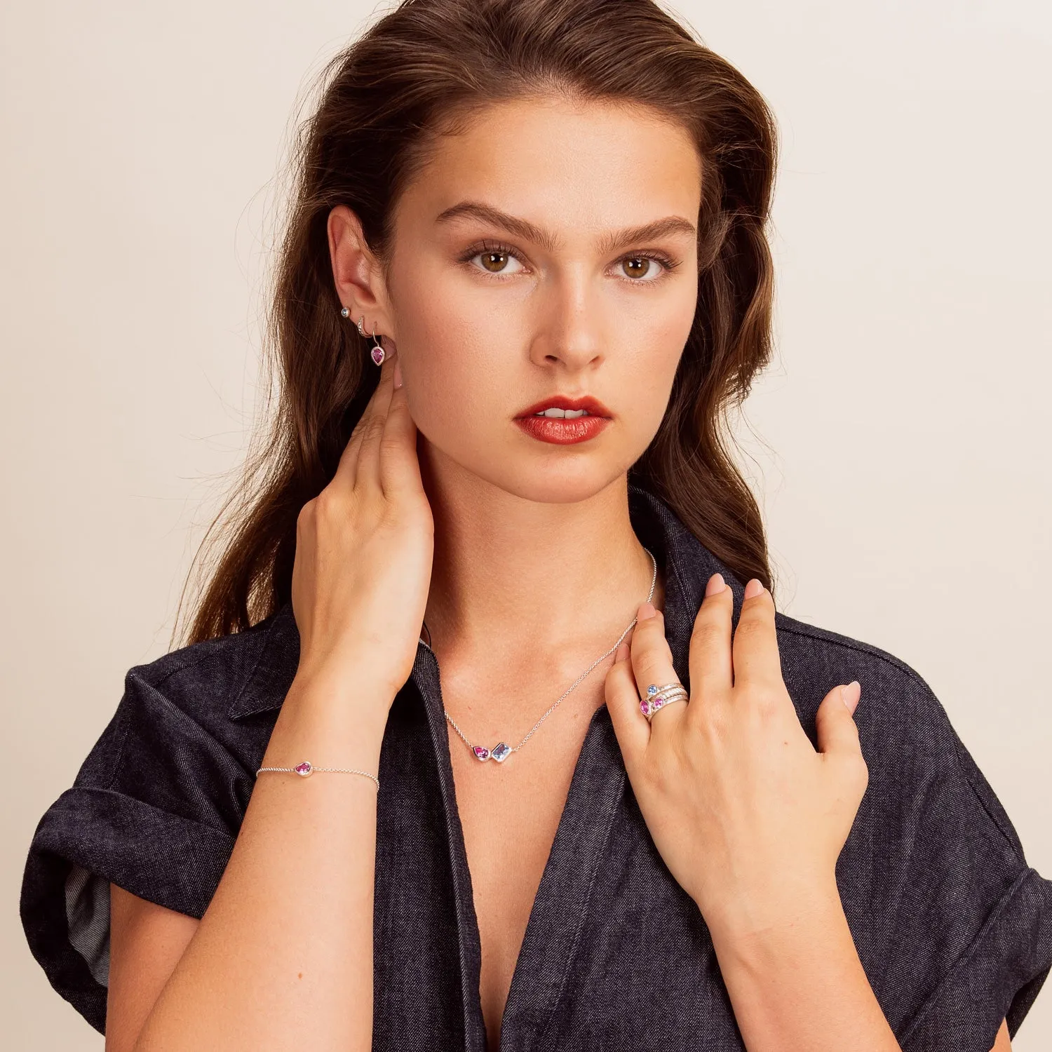 Pink Quartz Pear Chain Bracelet sold by Dower & Hall product image thumbnail 3