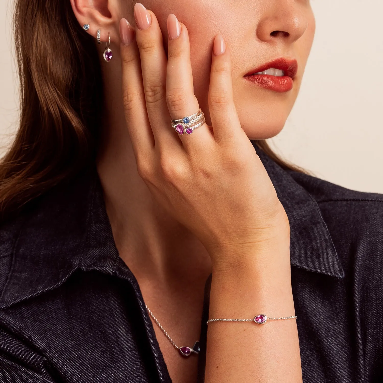 Pink Quartz Pear Chain Bracelet sold by Dower & Hall product image thumbnail 2