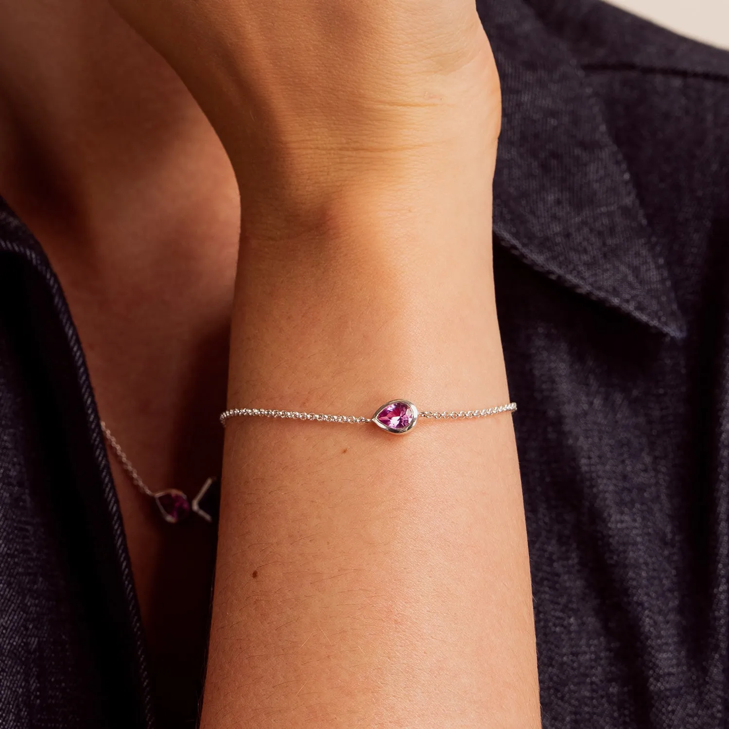 Pink Quartz Pear Chain Bracelet sold by Dower & Hall product image thumbnail 5