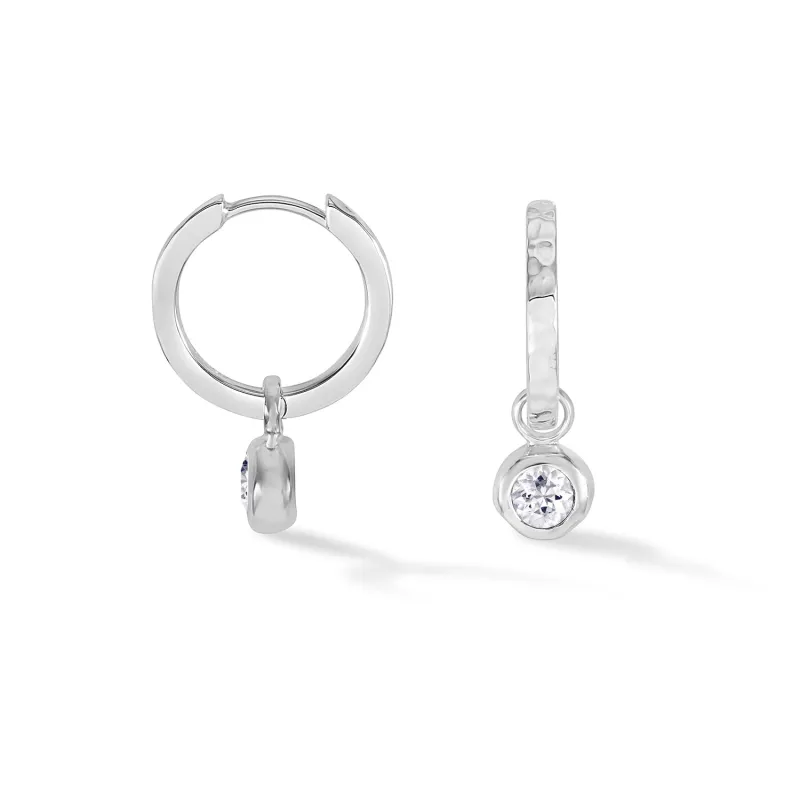 White Topaz Hammered Huggie Hoops sold by Dower & Hall