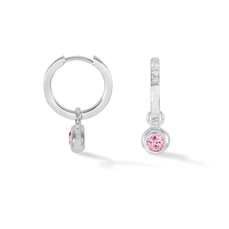 Pink Quartz Hammered Huggie Hoops sold by Dower & Hall