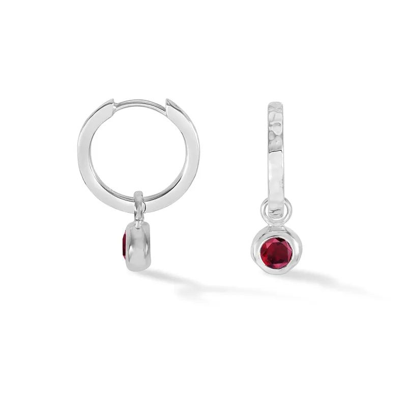 Garnet Hammered Huggie Hoops sold by Dower & Hall