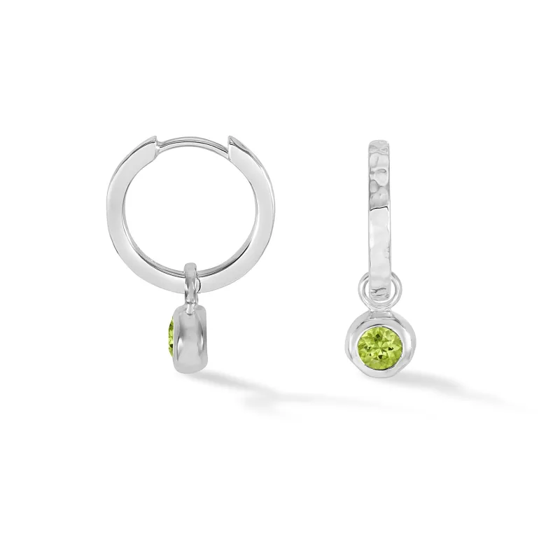 Peridot Hammered Huggie Hoops sold by Dower & Hall
