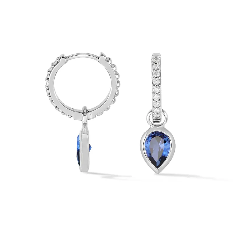 9k Diamond Stargazer Hoops with Blue Sapphire Tear Drops sold by Dower & Hall