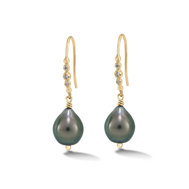 18k Gold Tahitian Pearl & Diamond Earrings sold by Dower & Hall