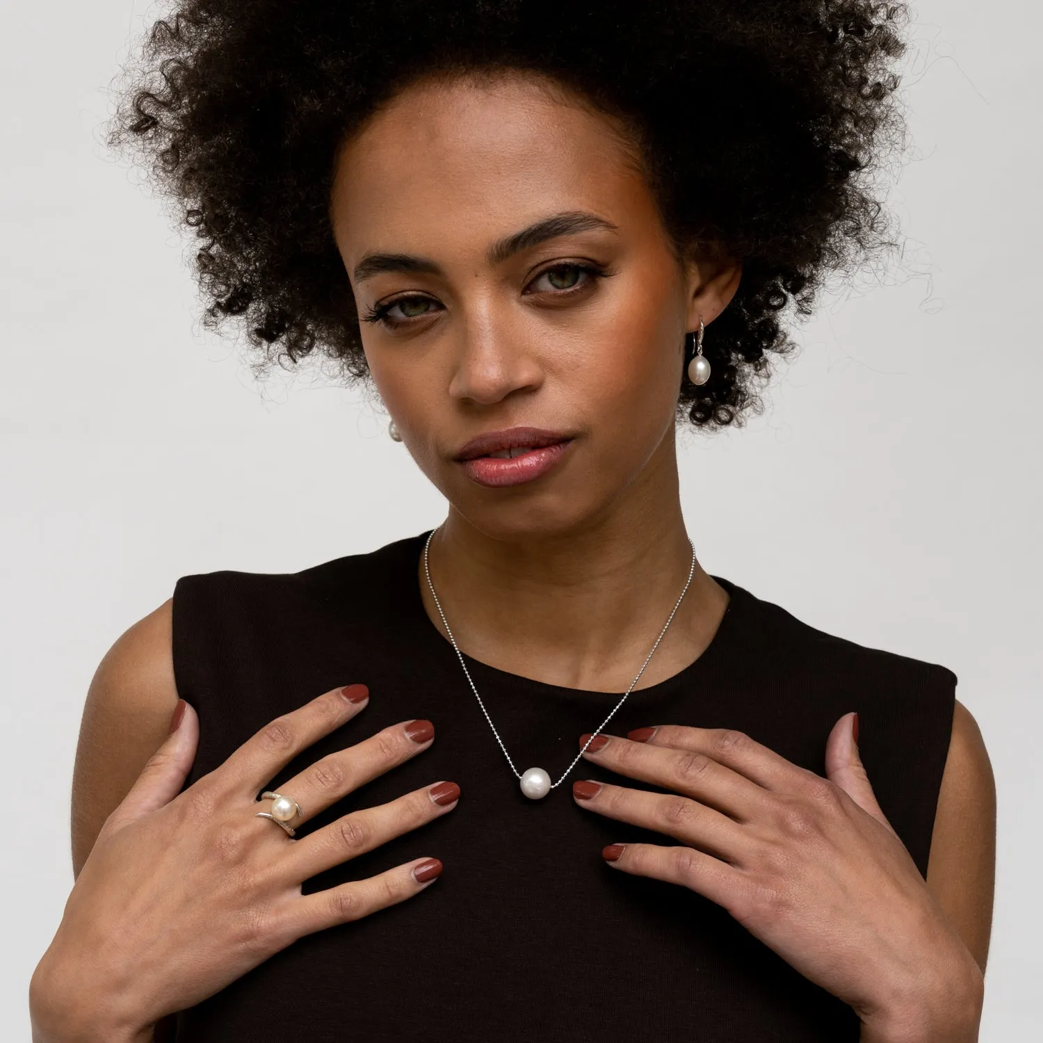 12mm Oval White Freshwater Pearl Drop Earrings sold by Dower & Hall product image thumbnail 3