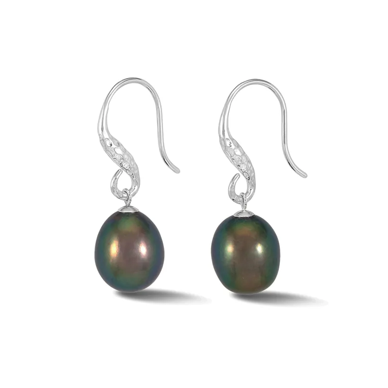 12mm Oval Peacock Freshwater Pearl Drop Earrings sold by Dower & Hall