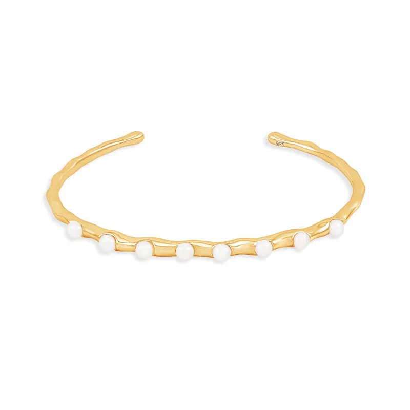 Waterfall White Freshwater Pearl Bangle sold by Dower & Hall