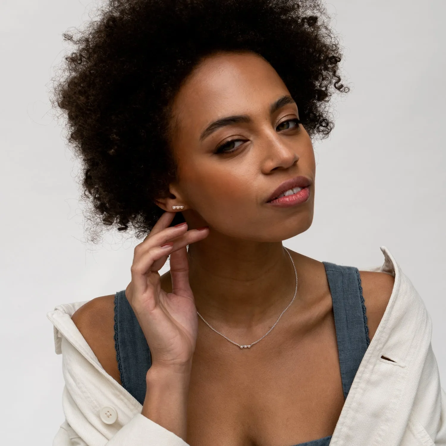 Timeless Triple Pearl Bar Studs sold by Dower & Hall product image thumbnail 2