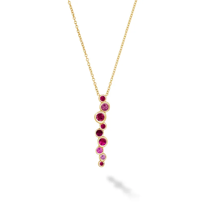 18k Pink Sapphire & Ruby Long Cascade Pendant sold by Dower & Hall