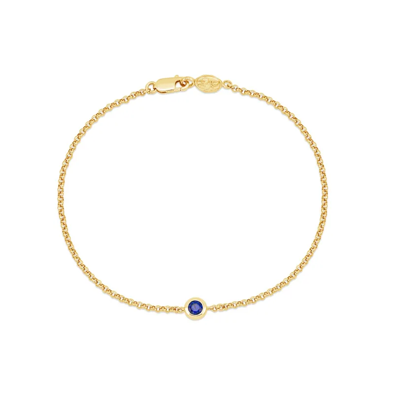 9k Round 3mm Sapphire Dewdrop Chain Bracelet sold by Dower & Hall