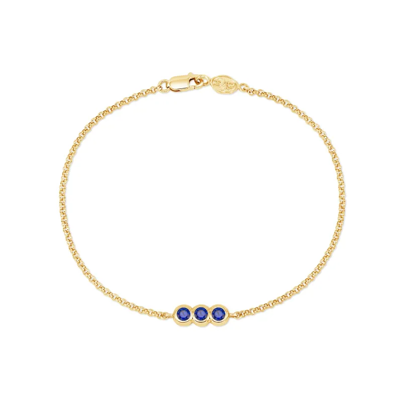 9k Round 3mm Trio Sapphire Dewdrop Chain Bracelet sold by Dower & Hall