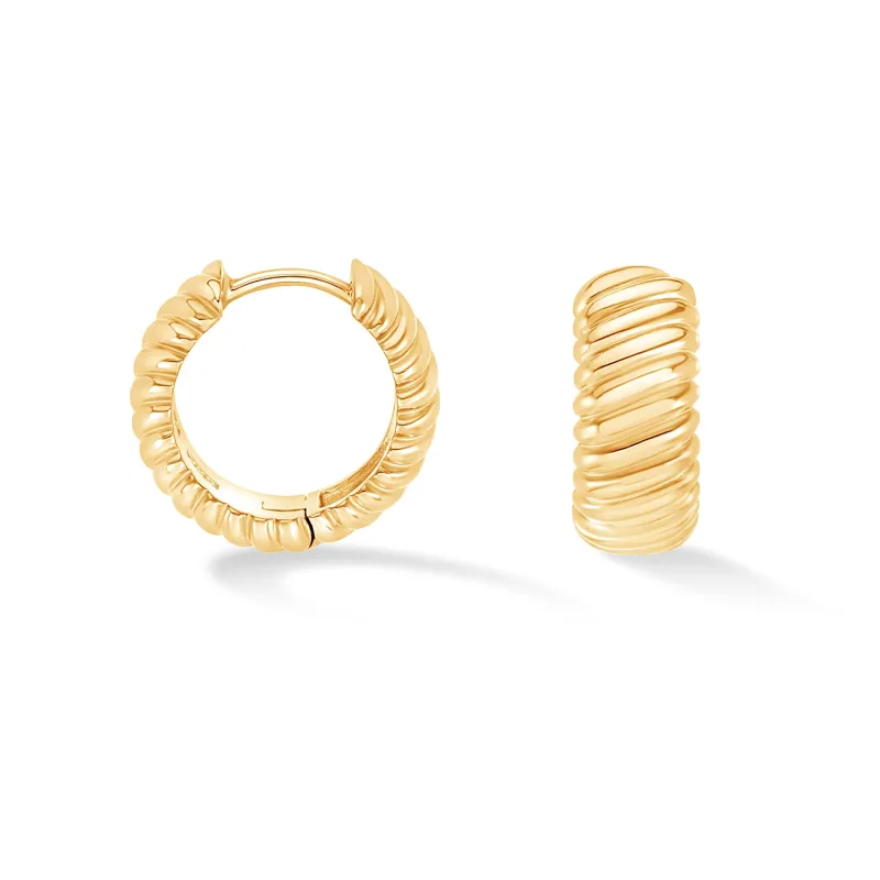 Wide Twist Huggie Hoops sold by Dower & Hall