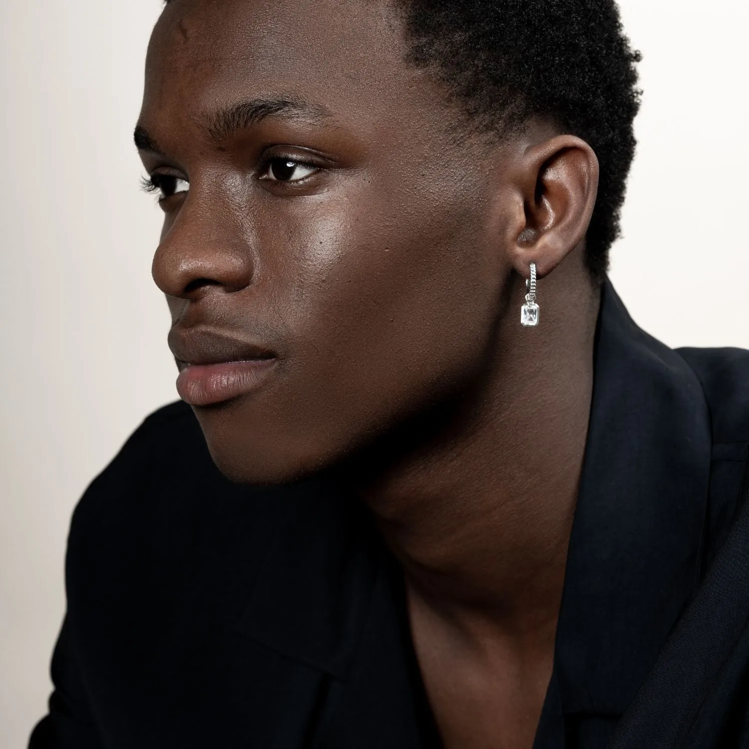 Men's Single Hoop With White Topaz Drop Earring sold by Dower & Hall product image thumbnail 2